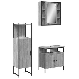 vidaXL 3 Piece Bathroom Cabinet Set Grey Sonoma Engineered Wood