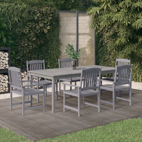 vidaXL 7 Piece Garden Dining Set Solid Wood Acacia Grey