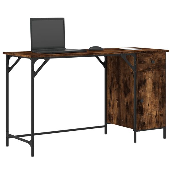 vidaXL Computer Desk Smoked Oak 131x48x75 cm Engineered Wood