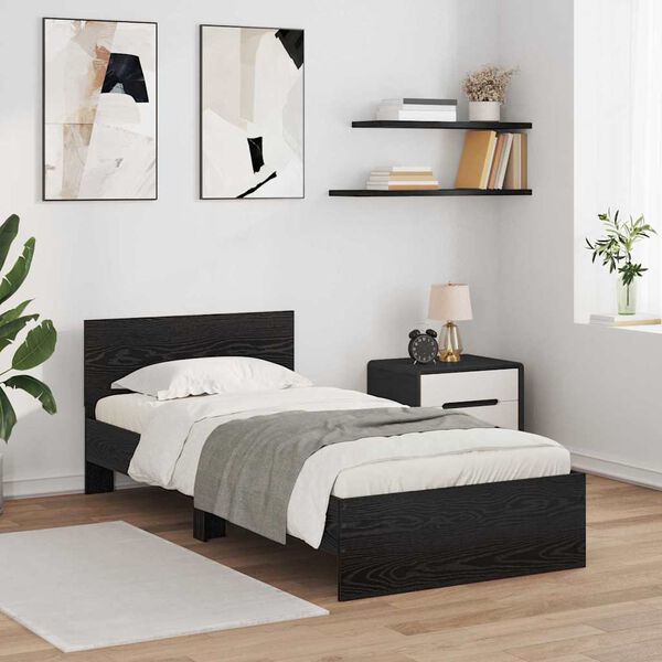vidaXL Bed Frame with Headboard Black Oak 100 x 200 cm Engineered Wood