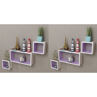 vidaXL Wall Cube Shelves 6 pcs White and Purple