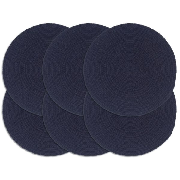 vidaXL Placemats 6 pcs Plain Navy Blue 38 cm Round Cotton