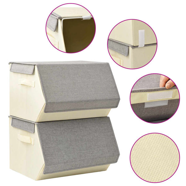 vidaXL Stackable Storage Boxes with Lid Set of 2 pcs Fabric Grey&Cream