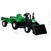 vidaXL Pedal Tractor for Kids with Trailer and Loader Green and Black