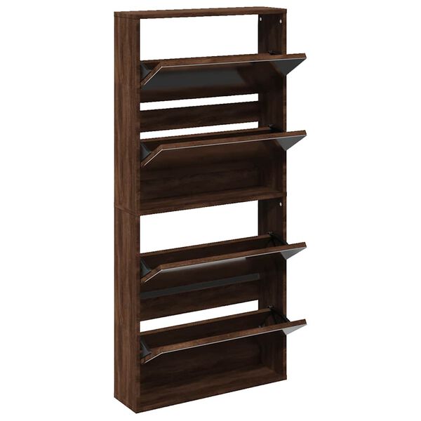vidaXL Shoe Cabinet with Mirror 4-Layer Brown Oak 63x17x134 cm