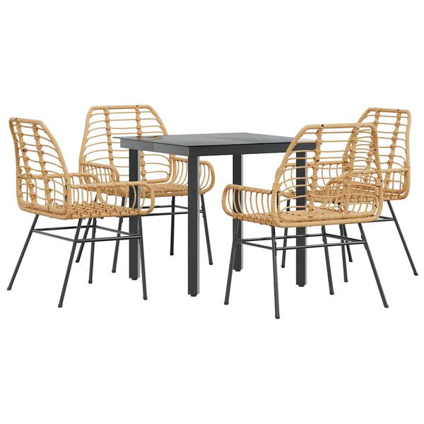 vidaXL 5 Piece Garden Dining Set Brown Poly Rattan Glass