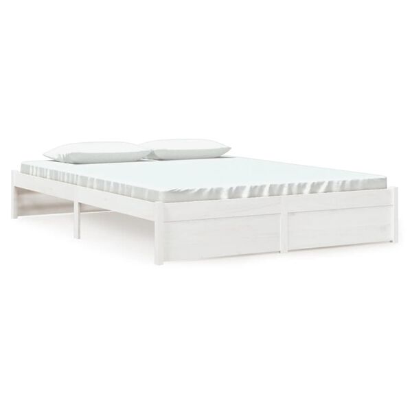 vidaXL Bed Frame without Mattress White Solid Wood 150x200 cm King Size King Size