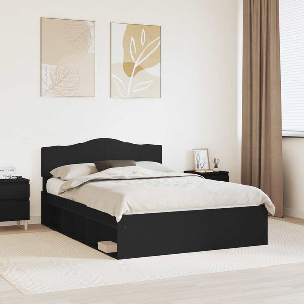 vidaXL Bed Frame with Headboard Black 140 x 200 cm Solid Pine Wood