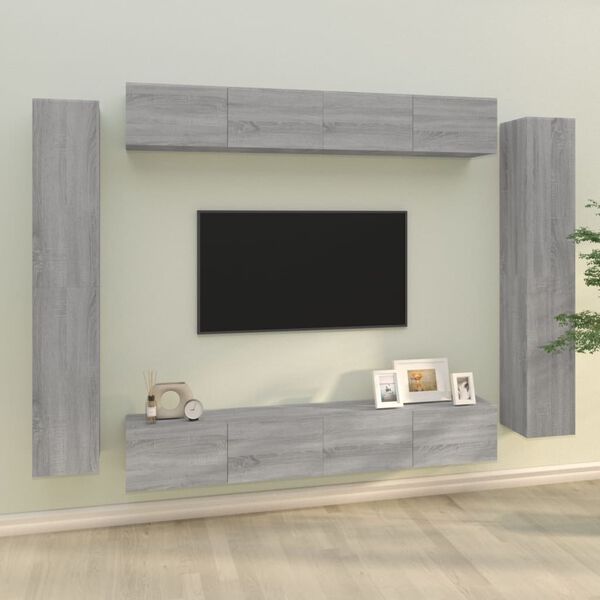 vidaXL 8 Piece TV Cabinet Set Grey Sonoma Engineered Wood