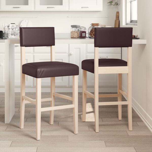 vidaXL Bar Chairs 2 pcs Solid Wood Rubber and Faux Leather