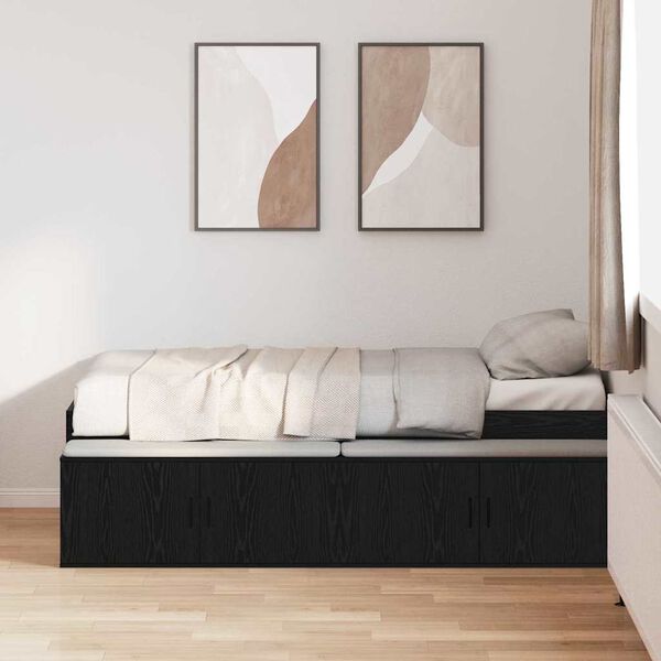 vidaXL Bed Frame with Drawer Black Oak 90 x 200 cm Engineered Wood