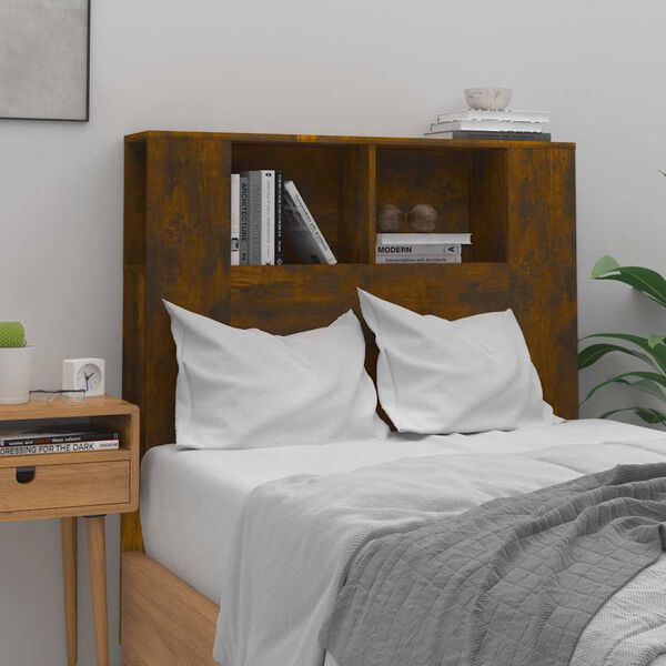 vidaXL Headboard Cabinet Smoked Oak 100x18.5x102.5 cm
