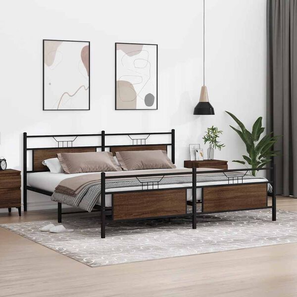 vidaXL Metal Bed Frame without Mattress Brown Oak 200x200 cm