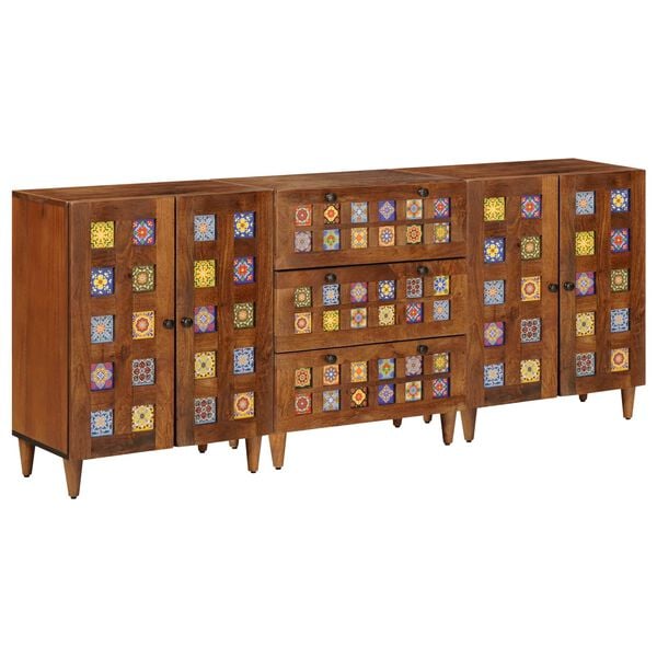 vidaXL Sideboard 3 pcs Walnut 60 x 33.5 x 75 cm Solid Mango Wood