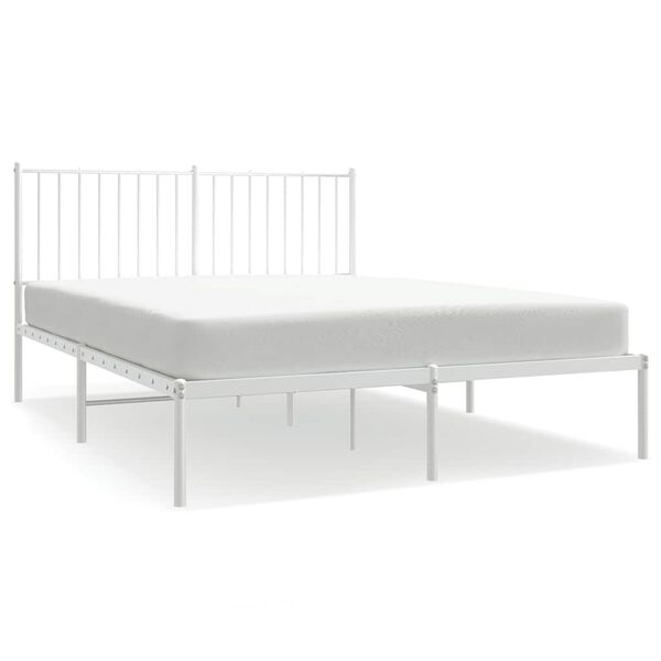 vidaXL Metal Bed Frame without Mattress with Headboard White 135x190cm