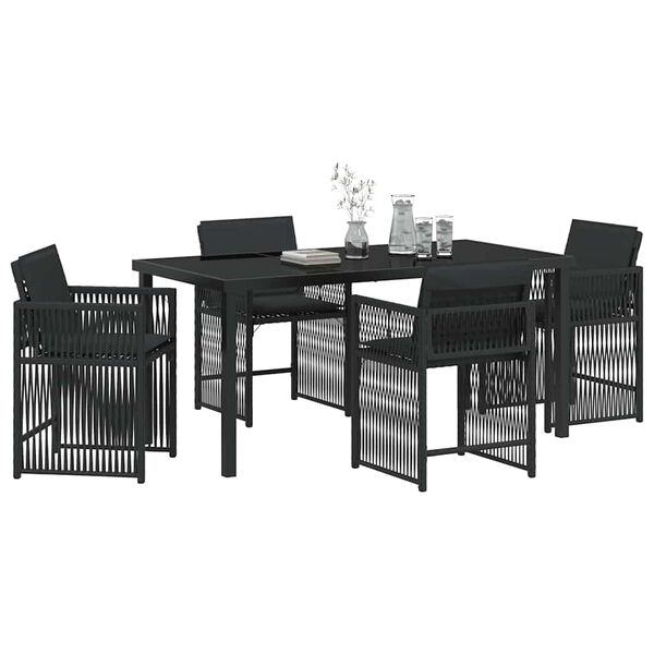 vidaXL Garden Dining Set 5 pcs Black Poly Rattan