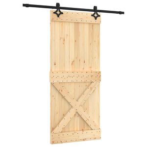 vidaXL Sliding Door Natural and Black 90 x 210 cm Solid Pine Wood