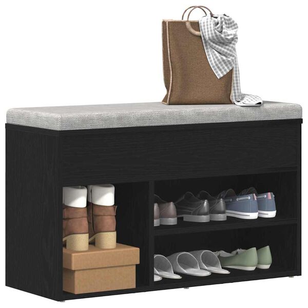 vidaXL Shoe Bench with Shelf Black Oak 80 x 30 x 45 cm Engineered Wood