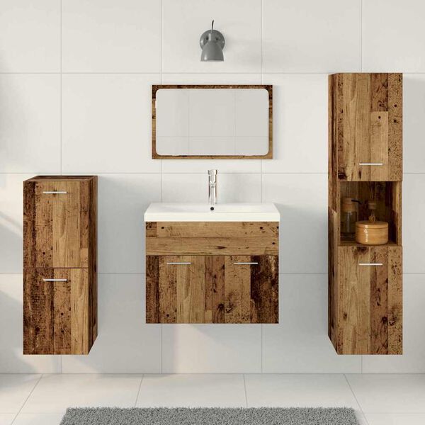 vidaXL Bathroom Furniture Set with Door 4 pcs Old Wood Engineered Wood