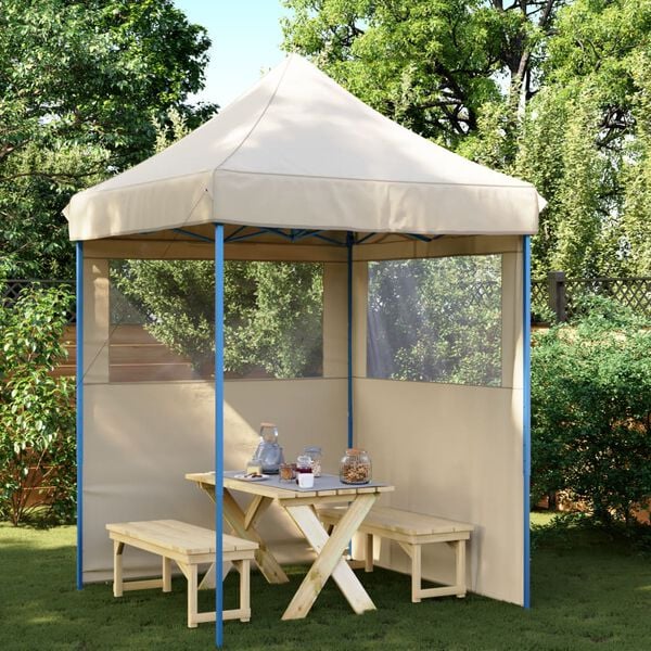 vidaXL Foldable Party Tent Pop-Up with 2 Sidewalls Beige