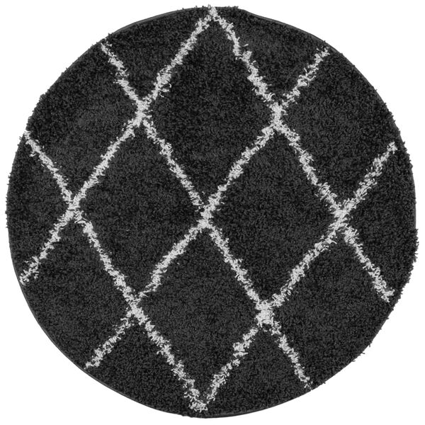 vidaXL Shaggy Rug PAMPLONA High Pile Modern Black and Cream &Oslash; 120 cm
