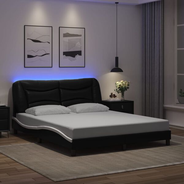 vidaXL Bed Frame with LED without Mattress "Hvar" Black and White 160x200 cm