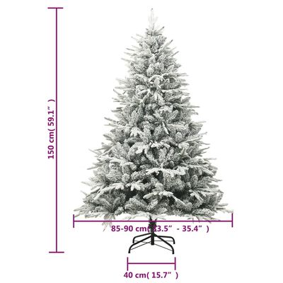 vidaXL Artificial Christmas Tree LED&Ball Set&Flocked Snow 150cm PVC&PE
