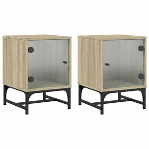 vidaXL Bedside Cabinets with Glass Doors 2 pcs Sonoma Oak 35x37x50 cm