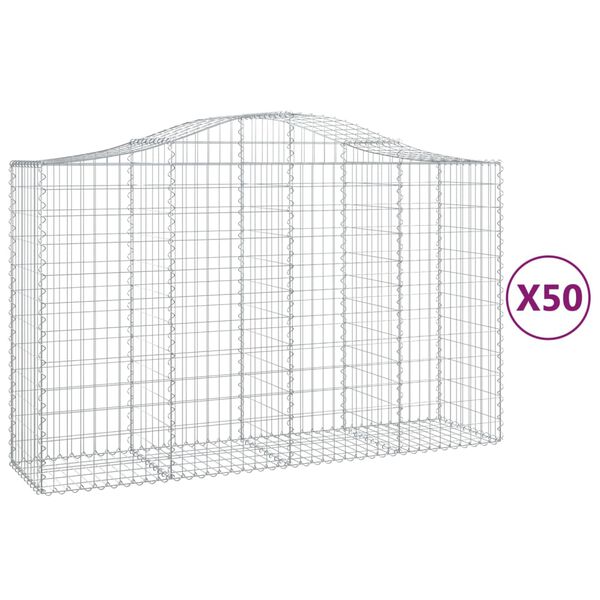 vidaXL Arched Gabion Baskets 50 pcs 200x50x120/140 cm Galvanised Iron