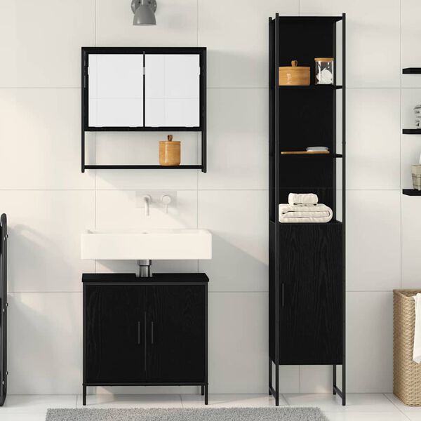 vidaXL Bathroom Furniture Set with Shelf 3 pcs Black Engineered wood