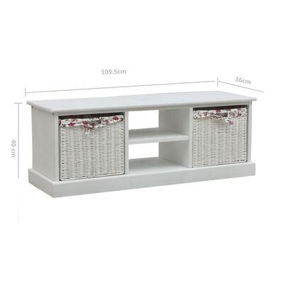 vidaXL TV Cabinet with Two Baskets White Wood