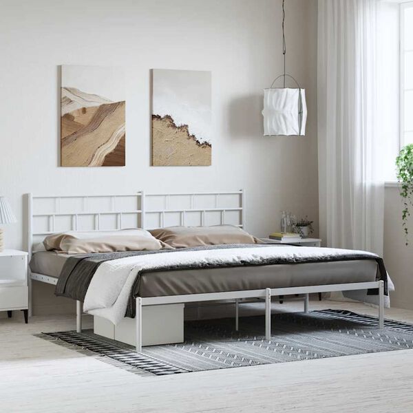vidaXL Metal Bed Frame without Mattress with Headboard White 183x213cm