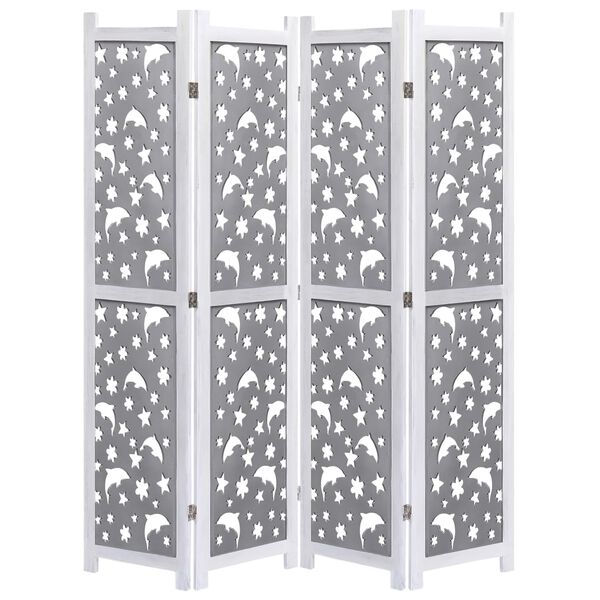 vidaXL 4-Panel Room Divider Grey 140x165 cm Solid Wood