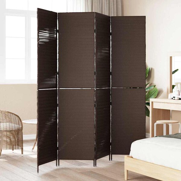 vidaXL Room Divider Folding Manual Brown 195 x 180 cm Poly Rattan