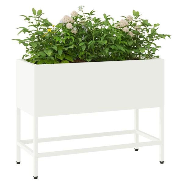 vidaXL Raised Garden Planter White 60 x 26 x 48 cm Steel