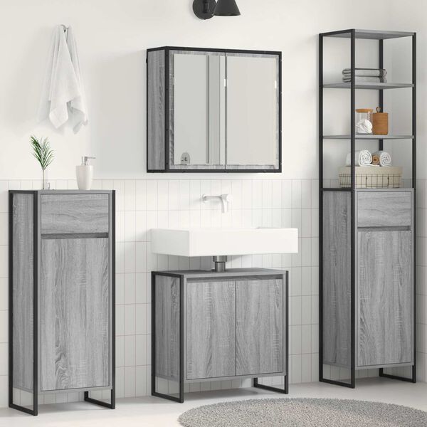 vidaXL Bathroom Furniture Set with Drawer Grey Sonoma Engineered Wood