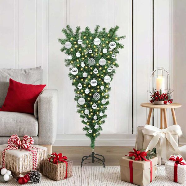 vidaXL Upside-down Artificial Pre-lit Christmas Tree with Ball Set PVC