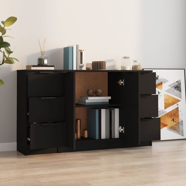 vidaXL Sideboards 3 pcs Black Engineered Wood