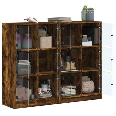 vidaXL Bookcase with Doors Smoked Oak 136x37x109 cm Engineered Wood