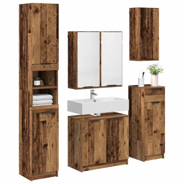 vidaXL Bathroom Furniture Set with Door 5 pcs Old Wood Engineered Wood