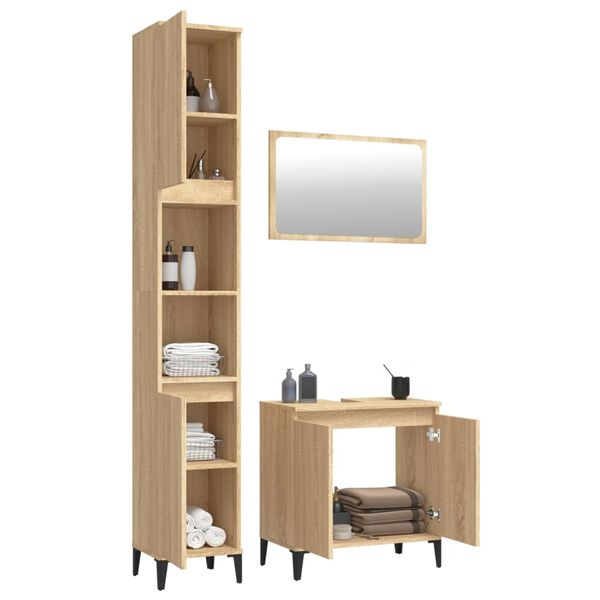 vidaXL 3 Piece Bathroom Furniture Set Sonoma Oak Engineered Wood