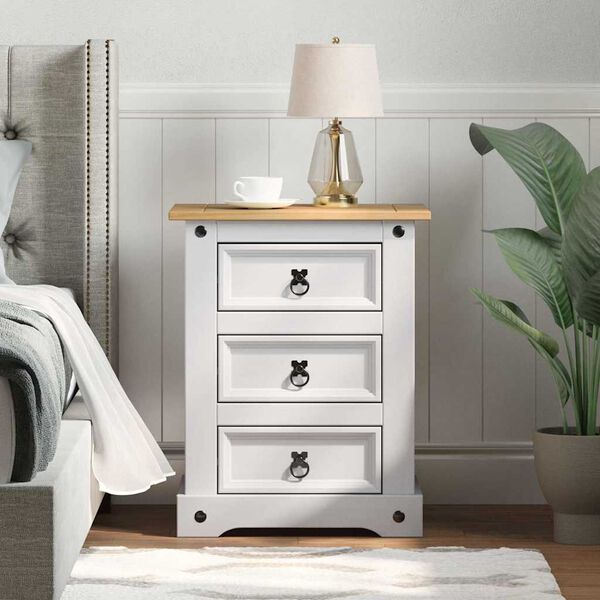 vidaXL Bedside Table with Drawer White 53 x 39 x 66 cm Solid Pine Wood