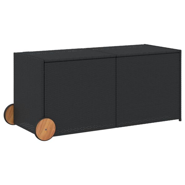 vidaXL Garden Storage Box with Wheels Black 283L Poly Rattan