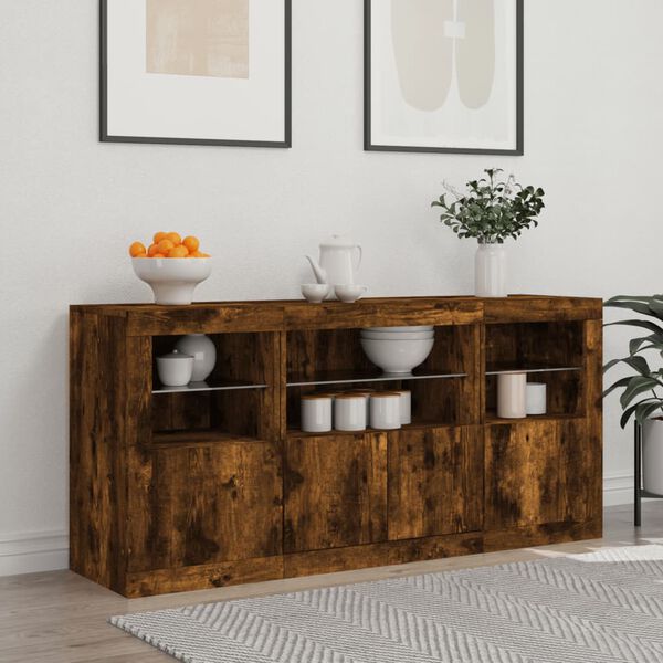 vidaXL Sideboard with LED Lights Smoked Oak 142.5x37x67 cm