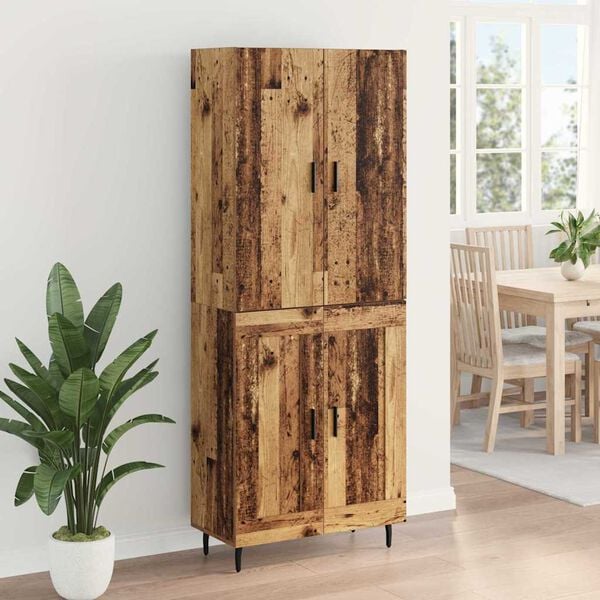 vidaXL Highboard 2 pcs Old Wood Engineered Wood and Glass