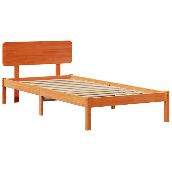 vidaXL Bed Frame with Headboard Wax Brown 90 x 190 cm Solid Pine Wood