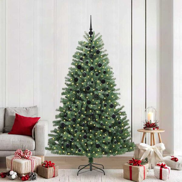 vidaXL Artificial Hinged Christmas Tree Green 210 cm PVC and Metal