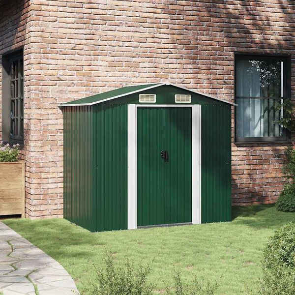 vidaXL Garden Storage Shed Green Metal 204x132x186 cm