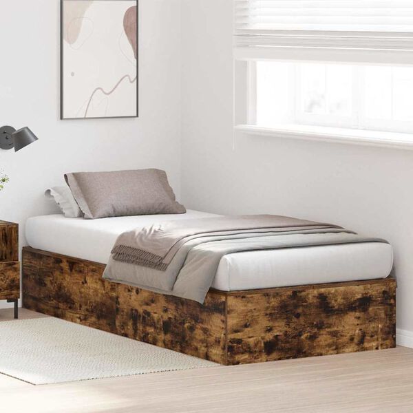 vidaXL Storage Bed Frame Smoked Oak 90 x 200 cm Engineered Wood