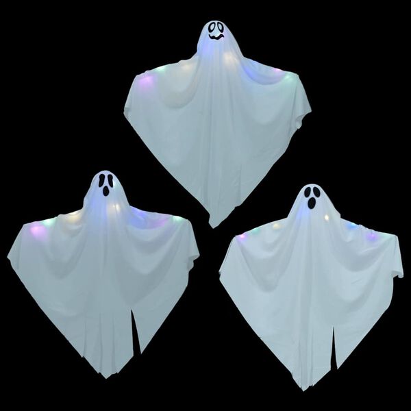 vidaXL Halloween Hanging Ghost with 3 LEDs 3 pcs White Polyester